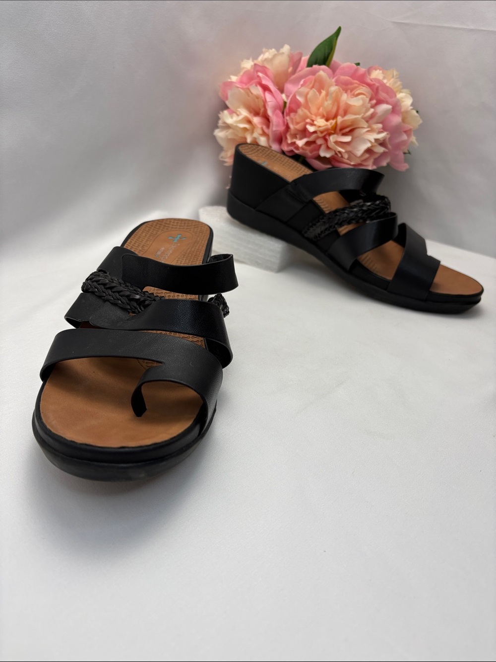 BareTraps Women 10M Black‎ Braided-Strap Wedge Sandals #417